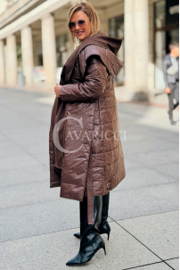 ELVIRA Plus Size Steppmantel mit Kapuze in Schokoladenbraun