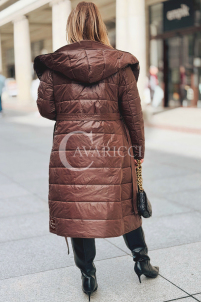 ELVIRA Plus Size Steppmantel mit Kapuze in Schokoladenbraun