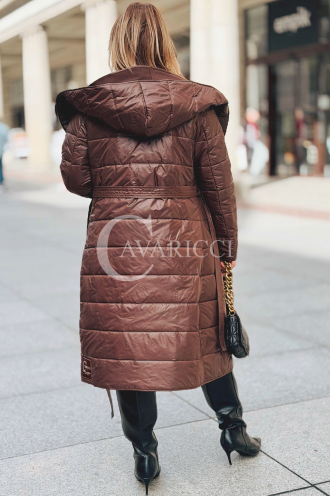 ELVIRA Plus Size Steppmantel mit Kapuze in Schokoladenbraun