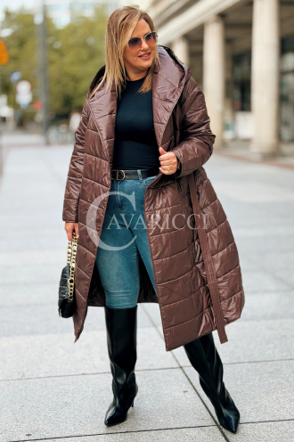 ELVIRA Plus Size Steppmantel mit Kapuze in Schokoladenbraun