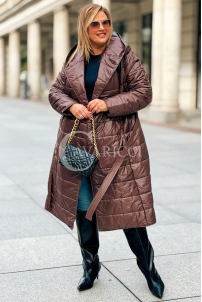ELVIRA Plus Size Steppmantel mit Kapuze in Schokoladenbraun