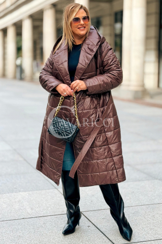 ELVIRA Plus Size Steppmantel mit Kapuze in Schokoladenbraun