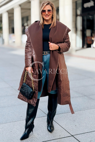 ELVIRA Plus Size Steppmantel mit Kapuze in Schokoladenbraun