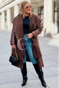 ELVIRA Plus Size Steppmantel mit Kapuze in Schokoladenbraun