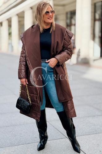 ELVIRA Plus Size Steppmantel mit Kapuze in Schokoladenbraun