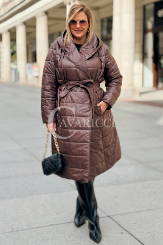 ELVIRA Plus Size Steppmantel mit Kapuze in Schokoladenbraun