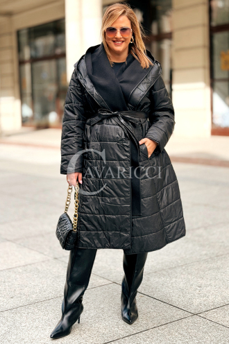 ELVIRA Plus Size Steppmantel mit Kapuze – Schwarz