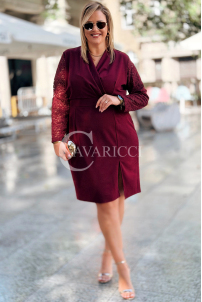 NANCY Elegantes Kleid in Übergröße mit Spitze in Bordeauxrot