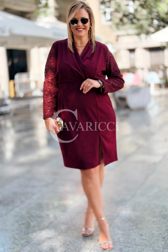 NANCY Elegantes Kleid in Übergröße mit Spitze in Bordeauxrot