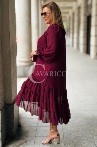 Elegantes Langes Kleid Plus Size Chiffon Bordeauxrot