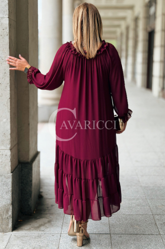 Elegantes Langes Kleid Plus Size Chiffon Bordeauxrot
