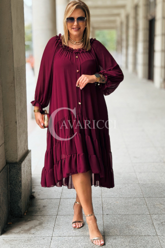 Elegantes Langes Kleid Plus Size Chiffon Bordeauxrot
