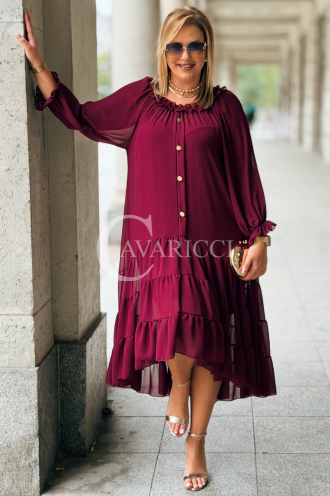 Elegantes Langes Kleid Plus Size Chiffon Bordeauxrot