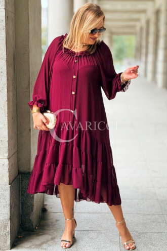 Elegantes Langes Kleid Plus Size Chiffon Bordeauxrot