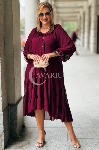 Elegantes Langes Kleid Plus Size Chiffon Bordeauxrot
