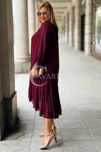 Elegantes Langes Kleid Plus Size Chiffon Bordeauxrot