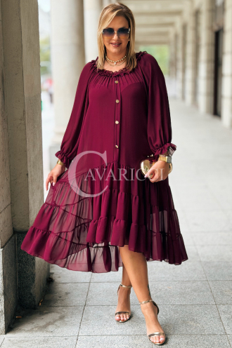Elegantes Langes Kleid Plus Size Chiffon Bordeauxrot