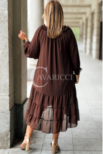 LIPPY Langes Chiffon-Kleid Plus Size – Schokoladenbraun