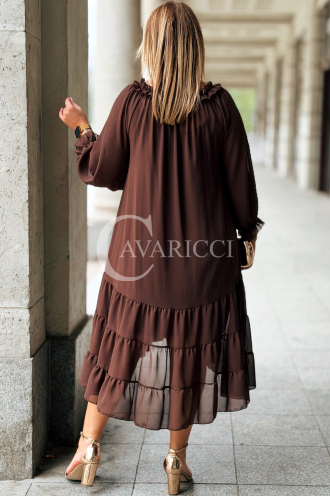 LIPPY Langes Chiffon-Kleid Plus Size – Schokoladenbraun