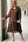 LIPPY Langes Damenkleid Plus Size Chiffon und Unterkleid in Schokoladenbraun