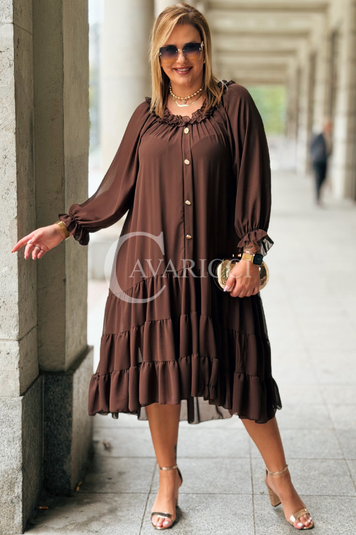 LIPPY Langes Chiffon-Kleid Plus Size – Schokoladenbraun