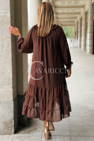 LIPPY Langes Chiffon-Kleid Plus Size – Schokoladenbraun