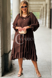 LIPPY Langes Chiffon-Kleid Plus Size – Schokoladenbraun