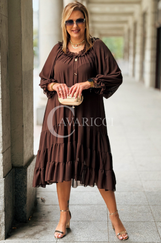 LIPPY Langes Chiffon-Kleid Plus Size – Schokoladenbraun