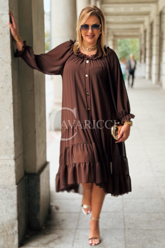 LIPPY Langes Chiffon-Kleid Plus Size – Schokoladenbraun