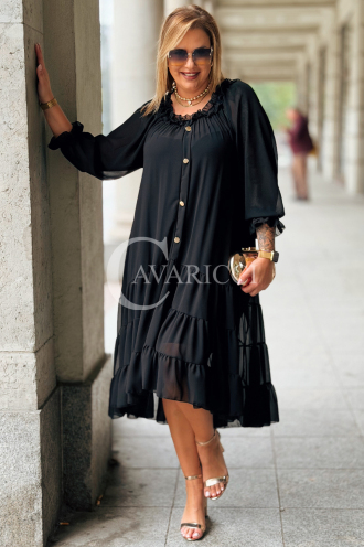 LIPPY Langes Chiffon-Kleid Plus Size in Schwarz