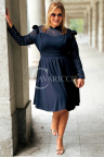 LARA Kleid Plus Size Elegant Mit Stehkragen und Spitzenärmel in Marineblau