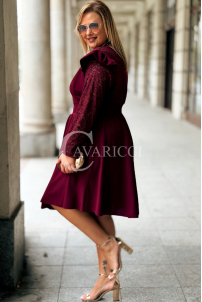 LARA Elegantes Plus-Size-Kleid mit Spitze in Bordeaux