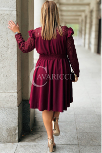 LARA Elegantes Plus-Size-Kleid mit Spitze in Bordeaux
