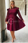 LARA Elegantes Plus-Size-Kleid mit Stehkragen und Spitzenärmel in Bordeauxrot