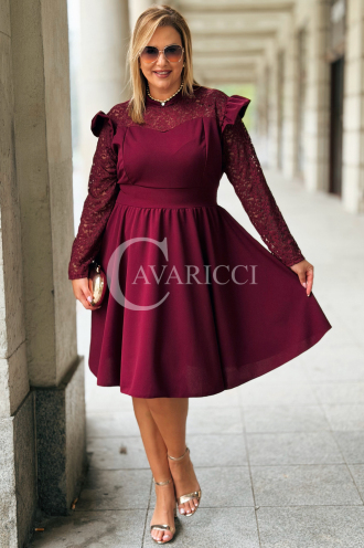 LARA Elegantes Plus-Size-Kleid mit Spitze in Bordeaux