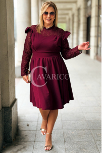 LARA Elegantes Plus-Size-Kleid mit Spitze in Bordeaux