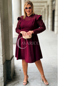 LARA Elegantes Plus-Size-Kleid mit Spitze in Bordeaux