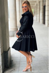 LARA Elegantes Plus Size Kleid mit Spitzenärmeln Schwarz