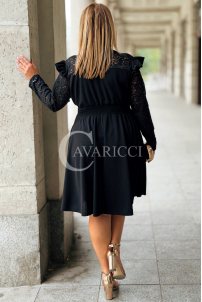 LARA Elegantes Plus Size Kleid mit Spitzenärmeln Schwarz
