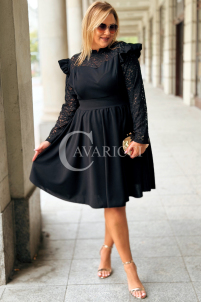 LARA Elegantes Plus Size Kleid mit Spitzenärmeln Schwarz