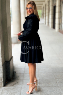 LARA Elegantes Plus Size Kleid mit Spitzenärmeln Schwarz