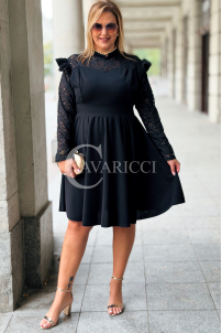 LARA Elegantes Plus Size Kleid mit Spitzenärmeln Schwarz