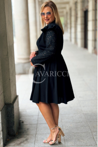 LARA Elegantes Plus Size Kleid mit Spitzenärmeln Schwarz