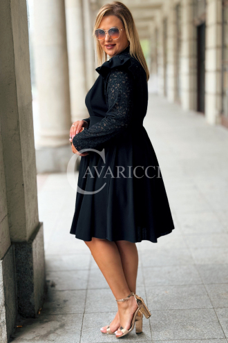 LARA Elegantes Plus Size Kleid mit Spitzenärmeln Schwarz
