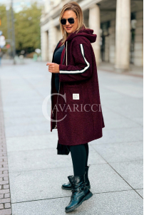 SARAH Damenmantel Plus Size Bouclé Mit Kapuze In Bordeauxrot