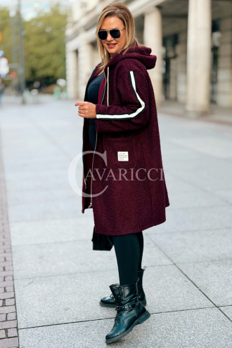 SARAH Damenmantel Plus Size Bouclé Mit Kapuze In Bordeauxrot