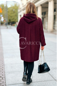 SARAH Damenmantel Plus Size Bouclé Mit Kapuze In Bordeauxrot
