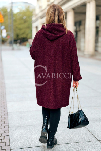 SARAH Damenmantel Plus Size Bouclé Mit Kapuze In Bordeauxrot