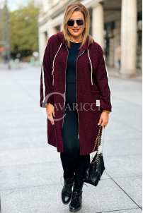 SARAH Damenmantel Plus Size Bouclé Mit Kapuze In Bordeauxrot