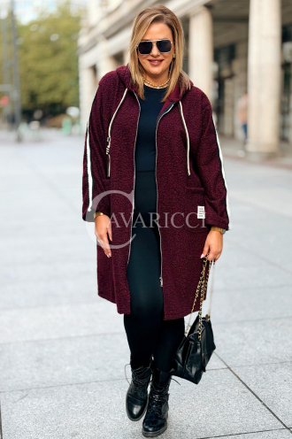 SARAH Damenmantel Plus Size Bouclé Mit Kapuze In Bordeauxrot